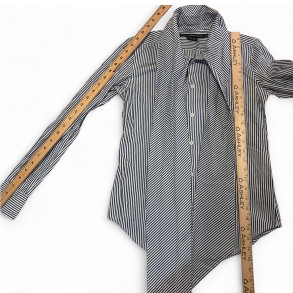 Ralph Lauren Sport Blue White Stripe Tie Front Blouse Button Down Top Sz 4 - Picture 7 of 12
